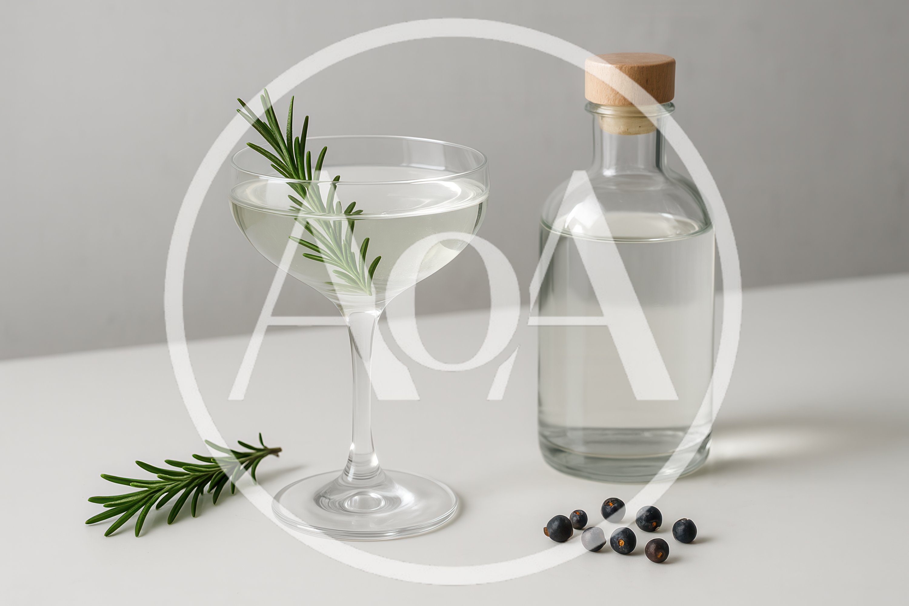 Gin Cocktail With Rosemary Garnish And Juniper Berries