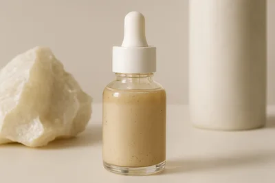 Glass Dropper Bottle With Beige Skincare Serum