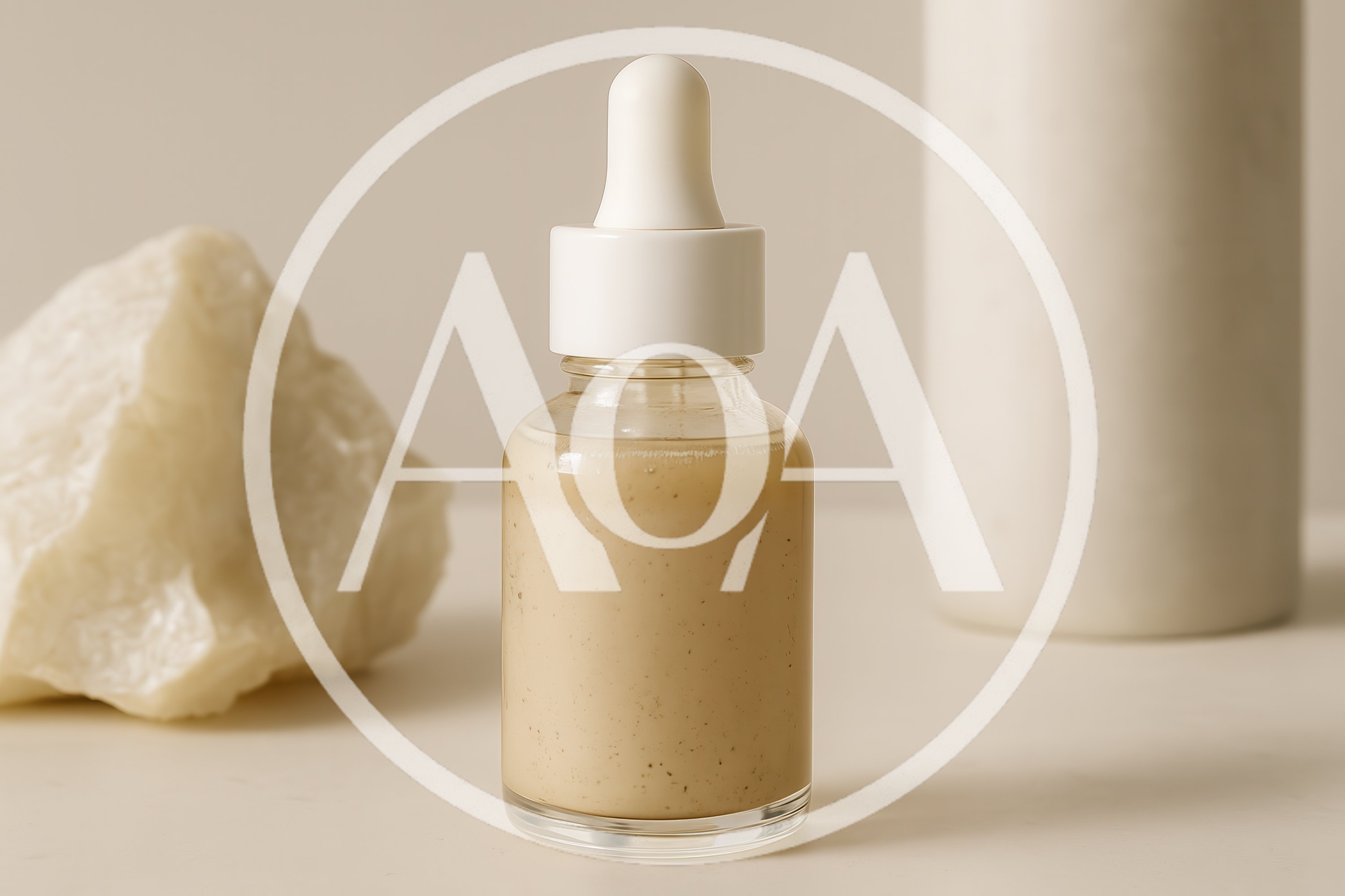Glass Dropper Bottle With Beige Skincare Serum