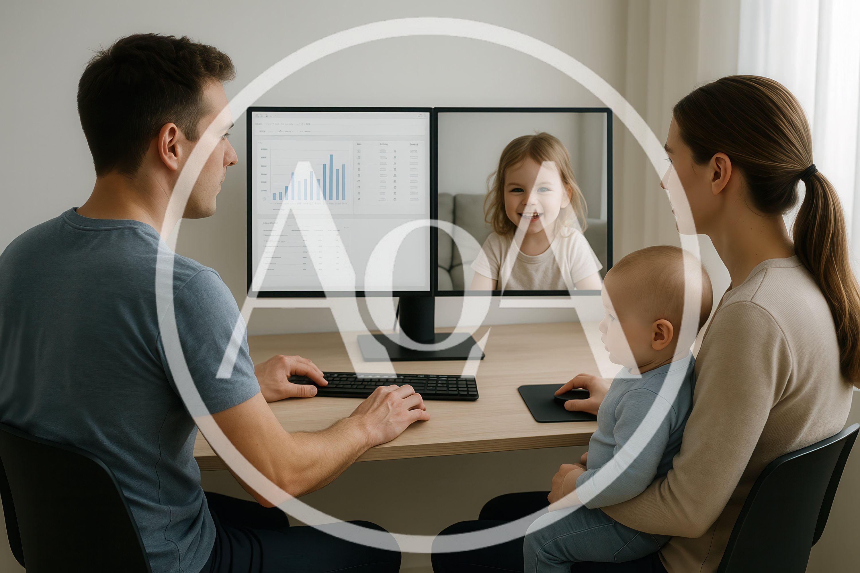 Family Video Calling With Daughter On Dual Monitors