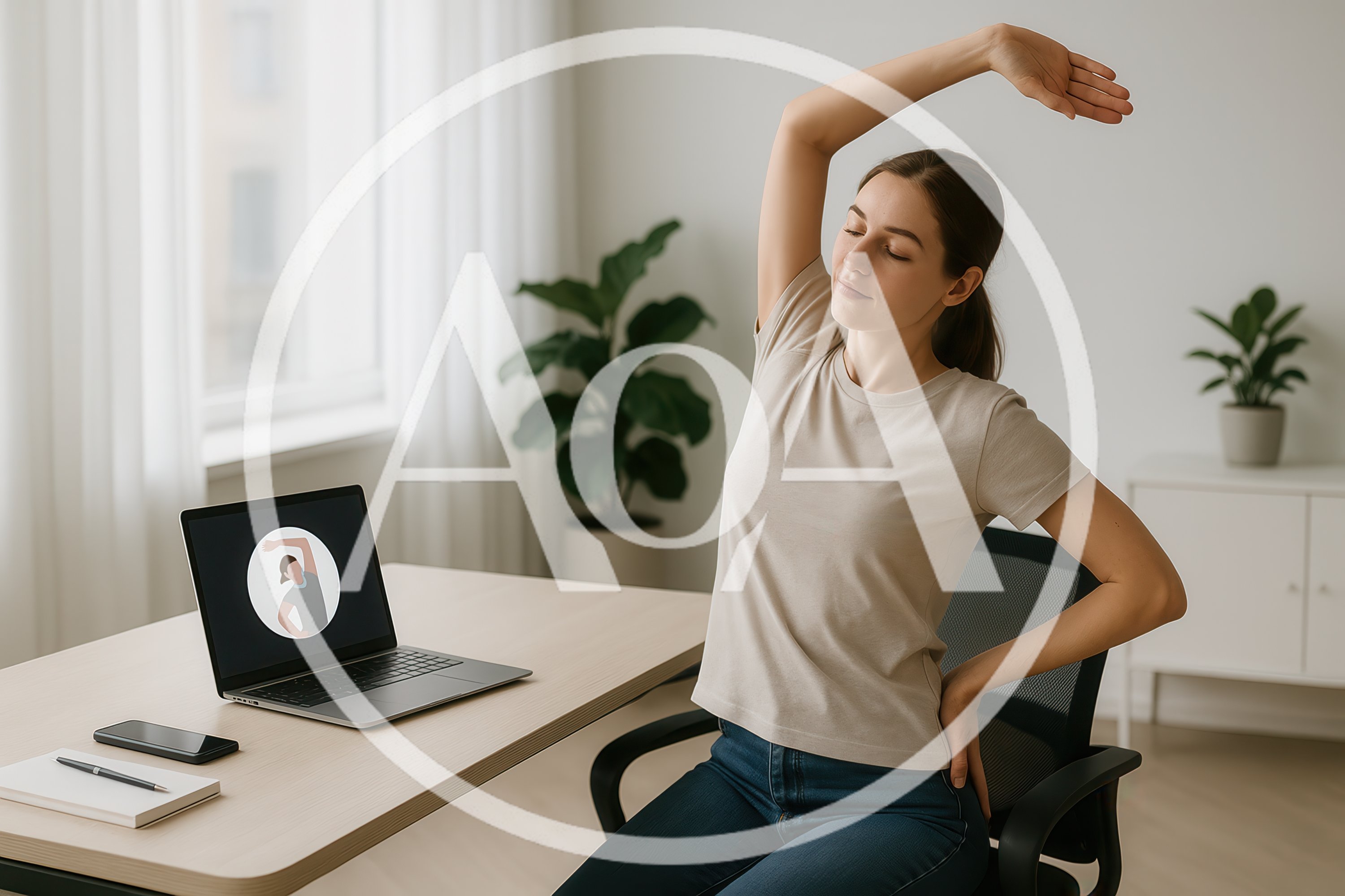 Woman Stretching At Desk During Office Work Break
