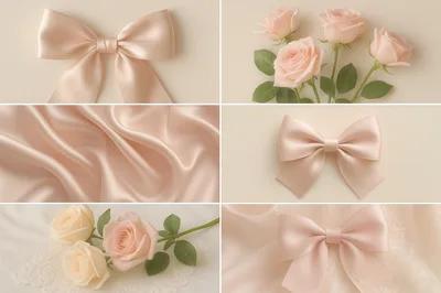 Elegant Blush Pink Satin Bows and Roses Collage