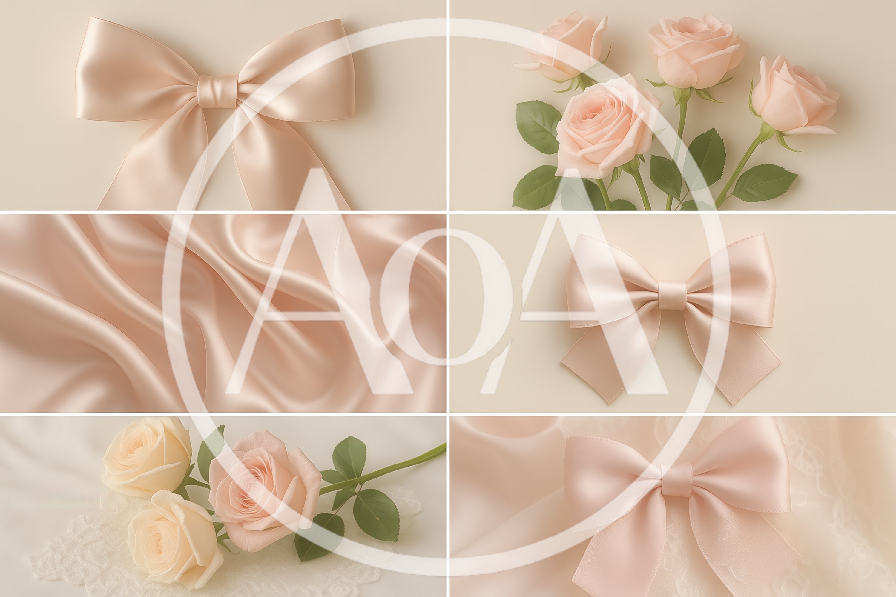 Elegant Blush Pink Satin Bows and Roses Collage