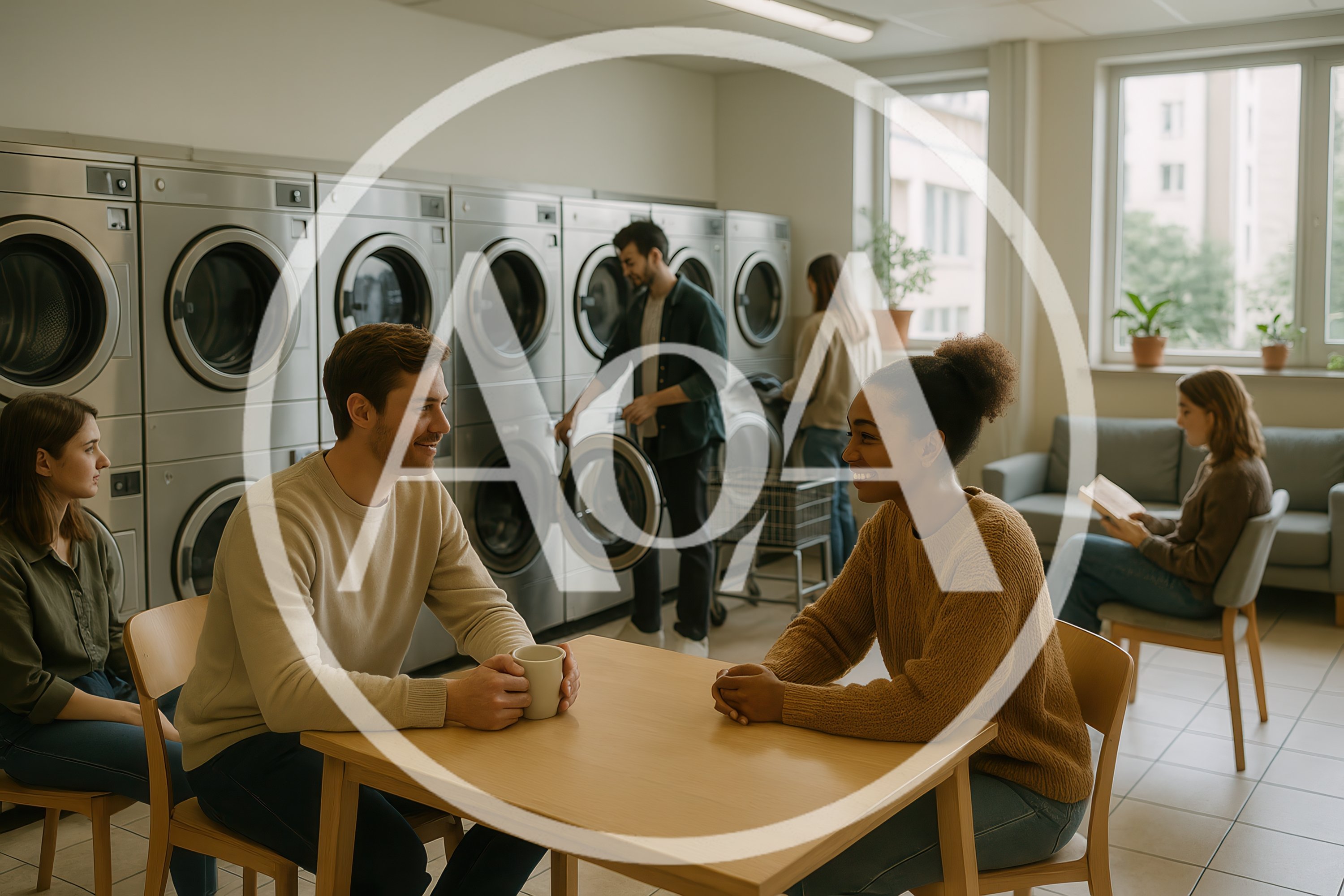 Diverse People Socializing in a Modern Laundromat