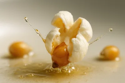 Macro Shot Of A Popping Corn Kernel In Honey