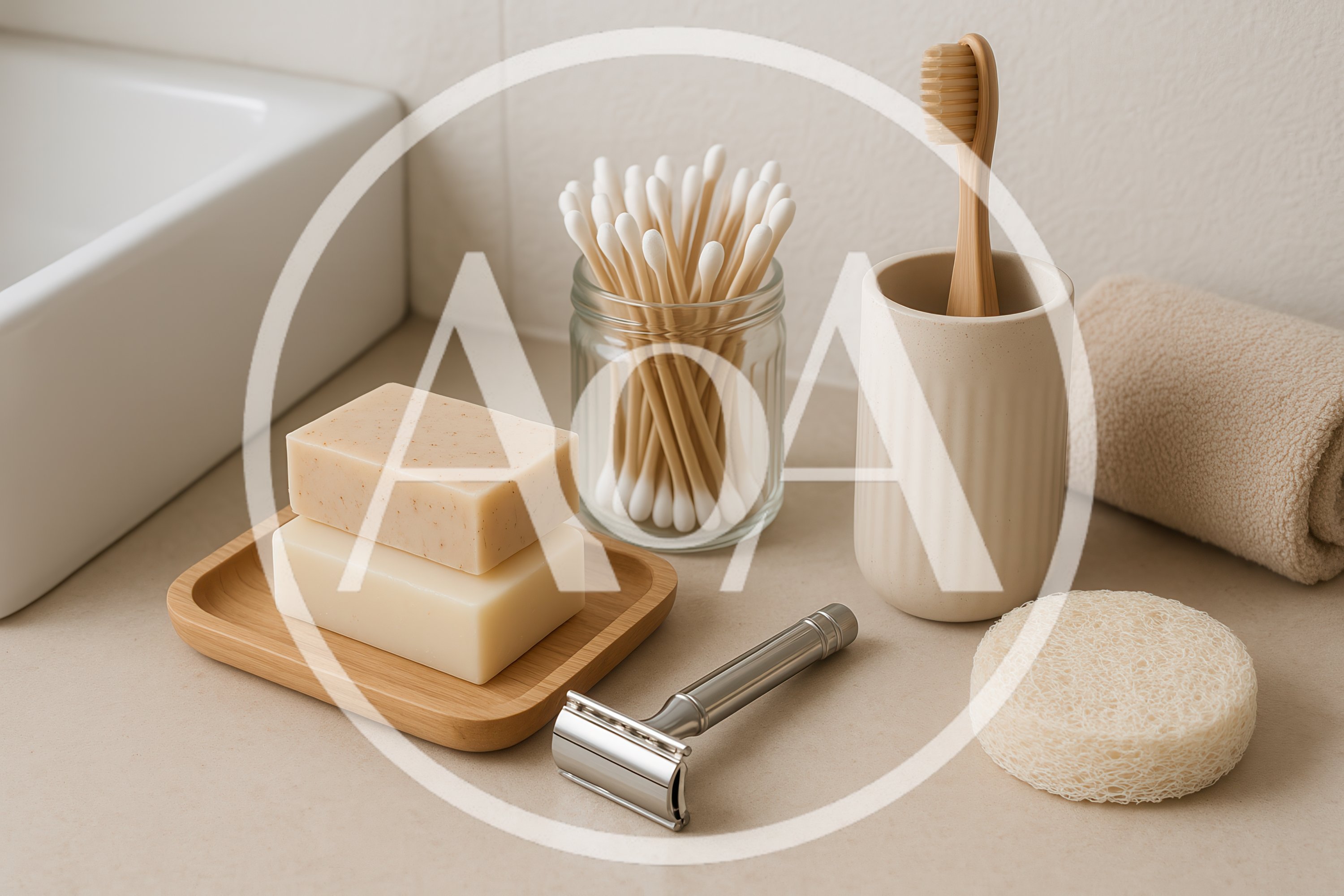 Zero Waste Bathroom Essentials on Countertop