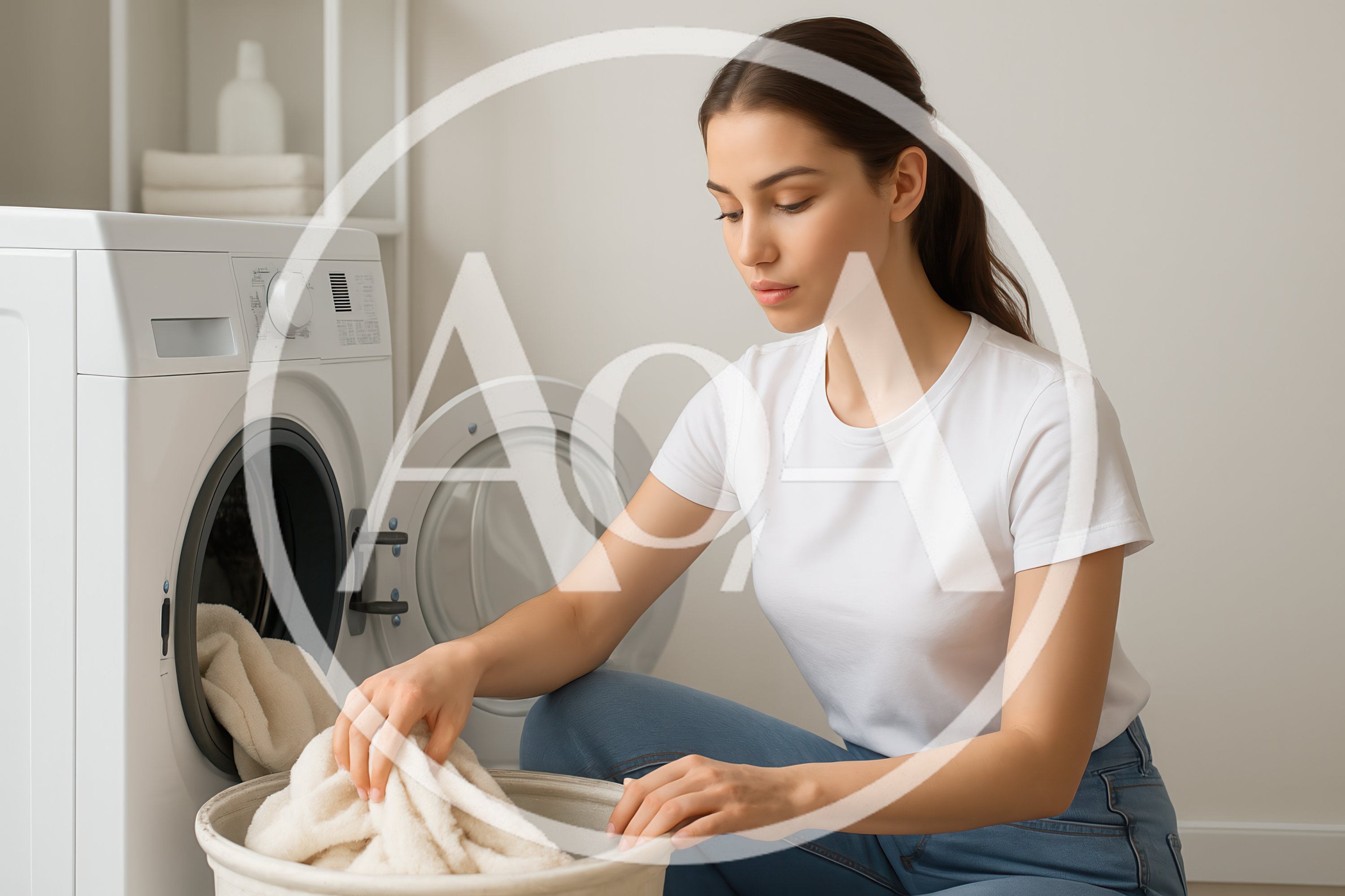 Young Woman Loading Laundry Into Washing Machine
