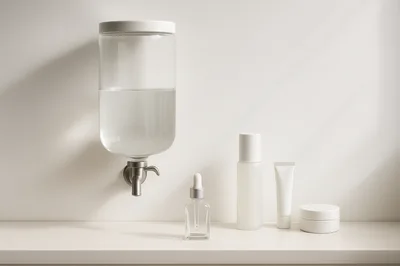 Minimalist Skincare Products On A White Shelf