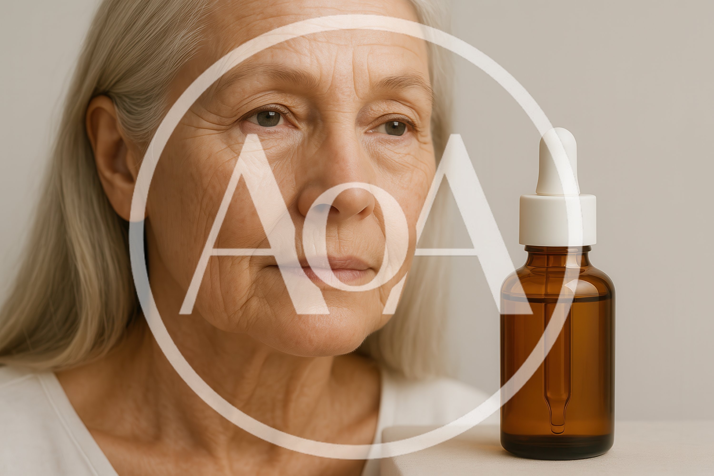 Senior Woman Looking At Skincare Serum Bottle