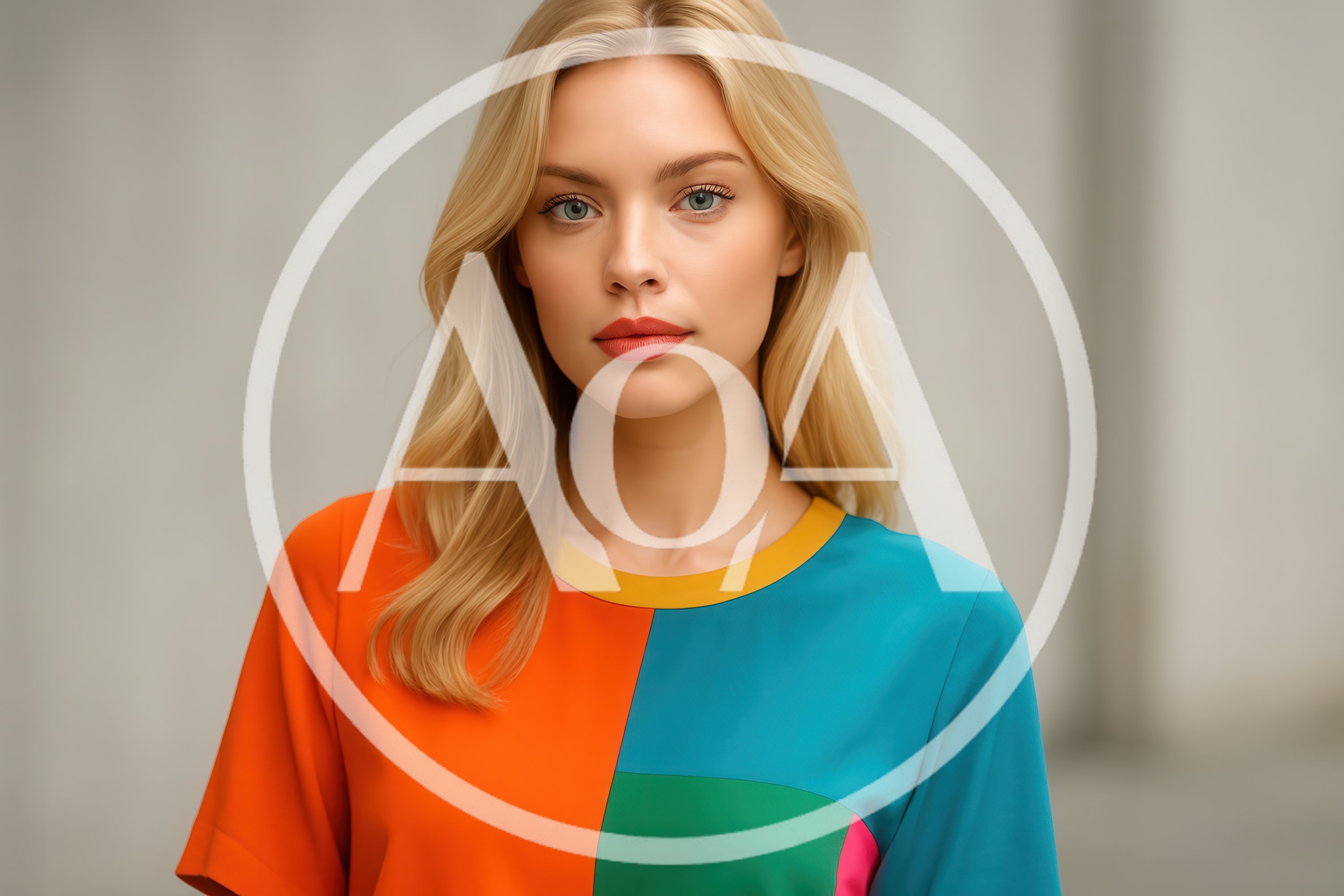 Portrait Of A Young Blonde Woman In Colorful Shirt