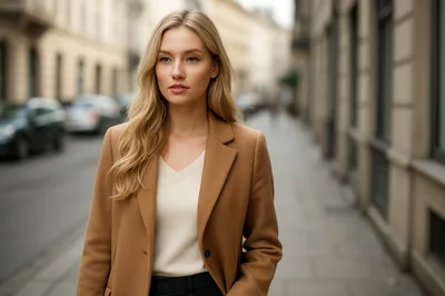 Young Blonde Woman Walking Down A City Street