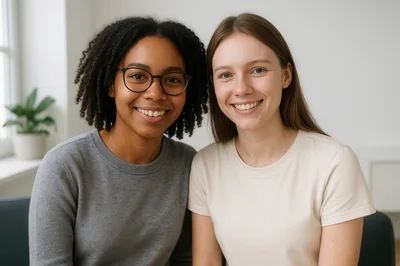 Two Diverse Young Women Smiling Together