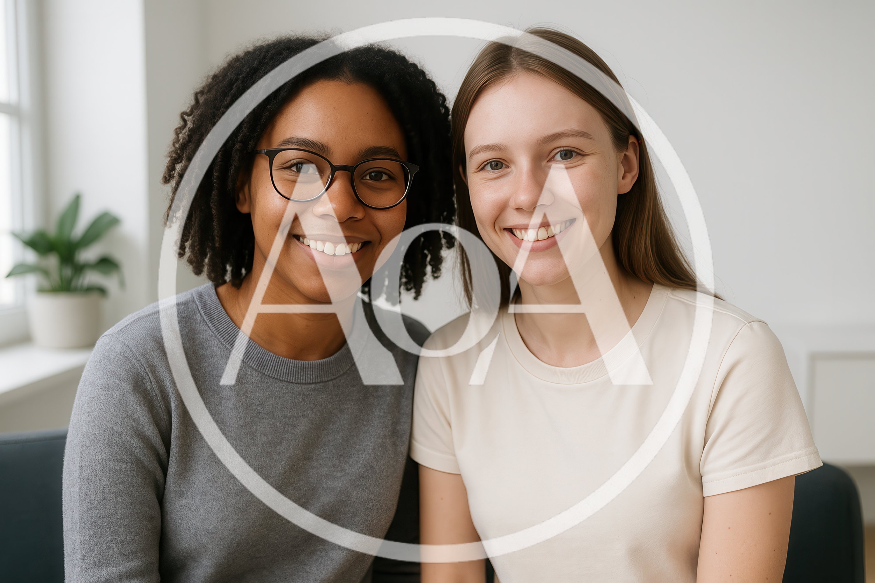 Two Diverse Young Women Smiling Together