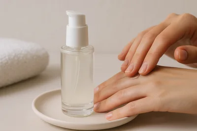 Woman Applying Skincare Serum To Her Hands