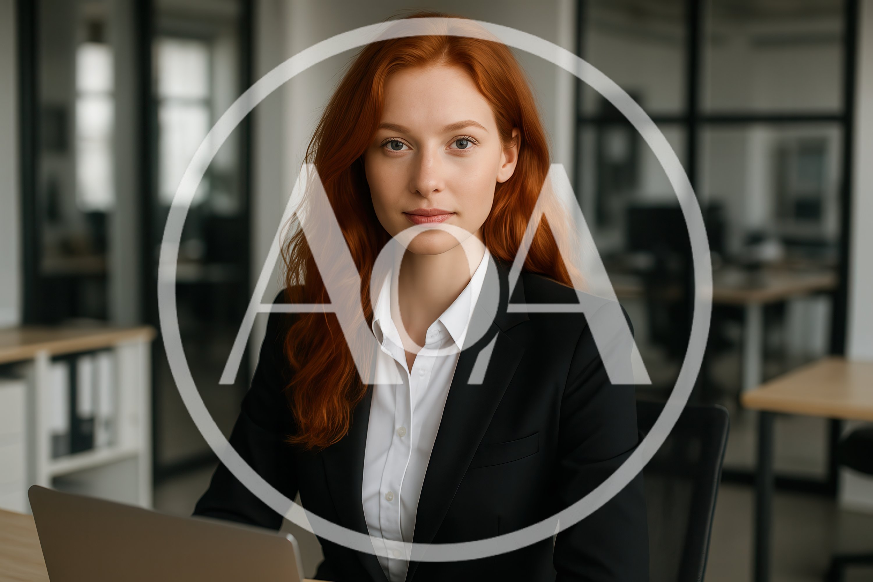 Professional Redheaded Businesswoman Working At Office Desk