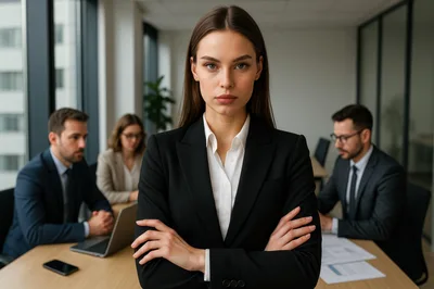 Professional Businesswoman Standing Confidently In A Corporate Meeting