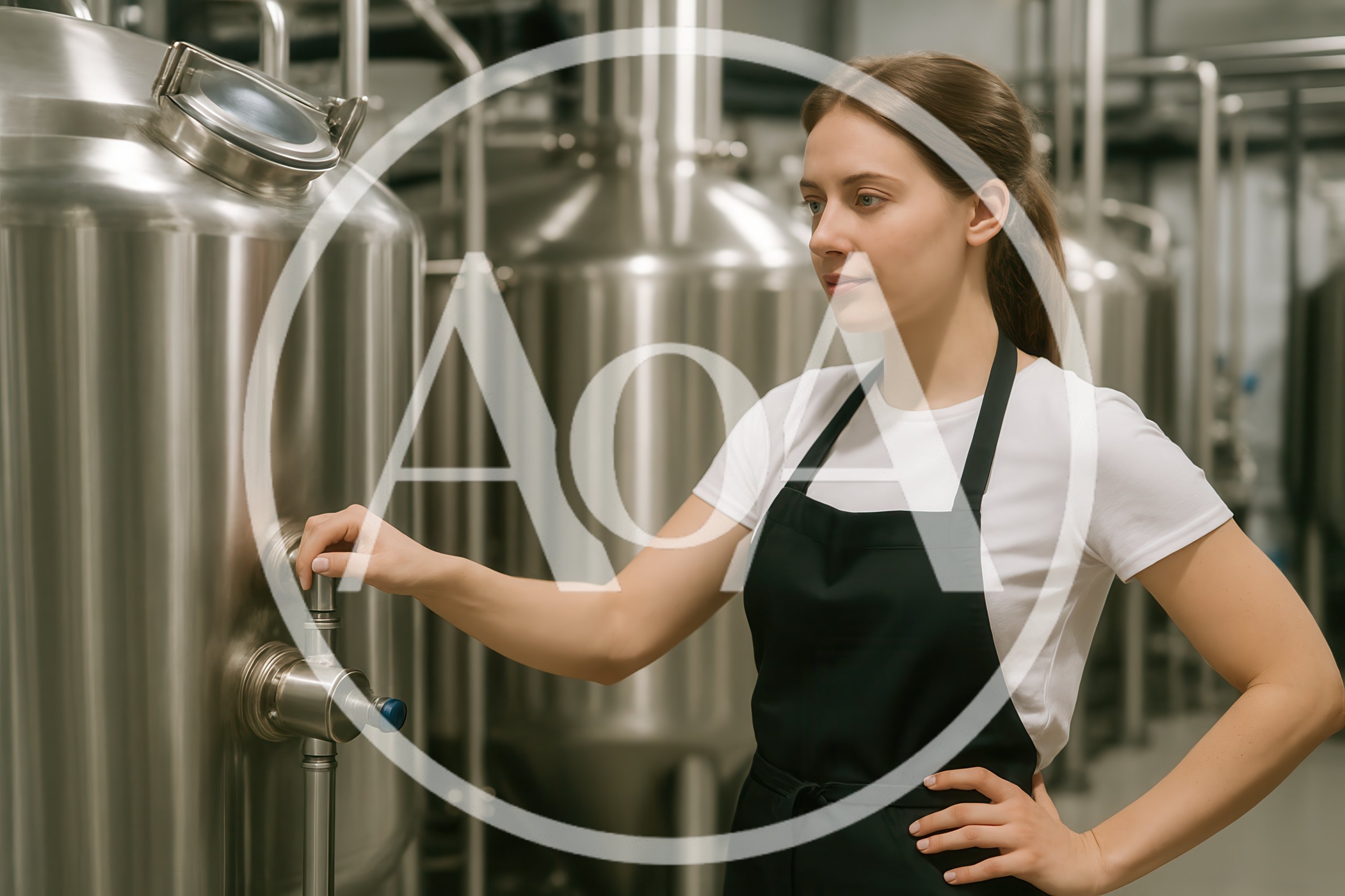 Female Brewer Operating Stainless Steel Fermentation Tank
