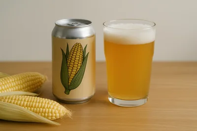 Craft Beer Can With Corn Illustration And Glass