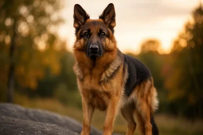 German Shepherd Standing Outdoors During Golden Hour