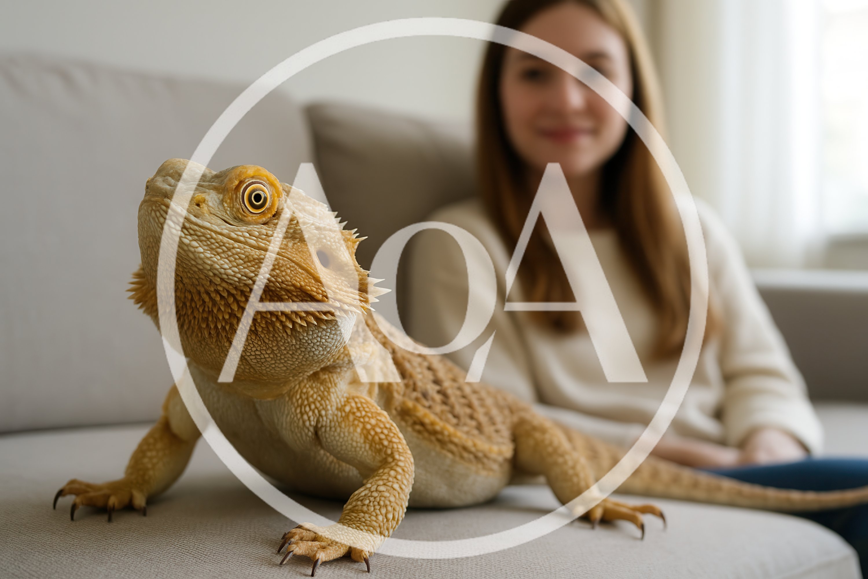 Bearded Dragon Lizard Sitting On A Sofa
