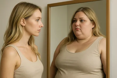 Young Woman Looking At Her Reflection In A Mirror