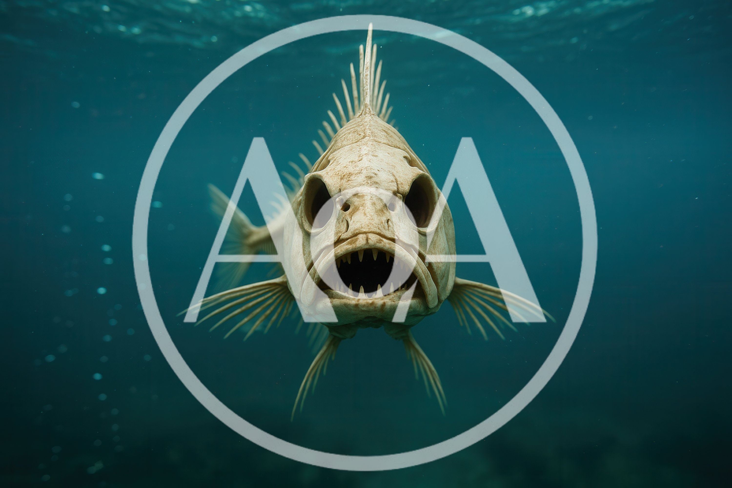 Skeletal Fish Swimming Underwater In Deep Ocean