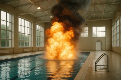 Large Fiery Explosion Inside Indoor Swimming Pool Facility