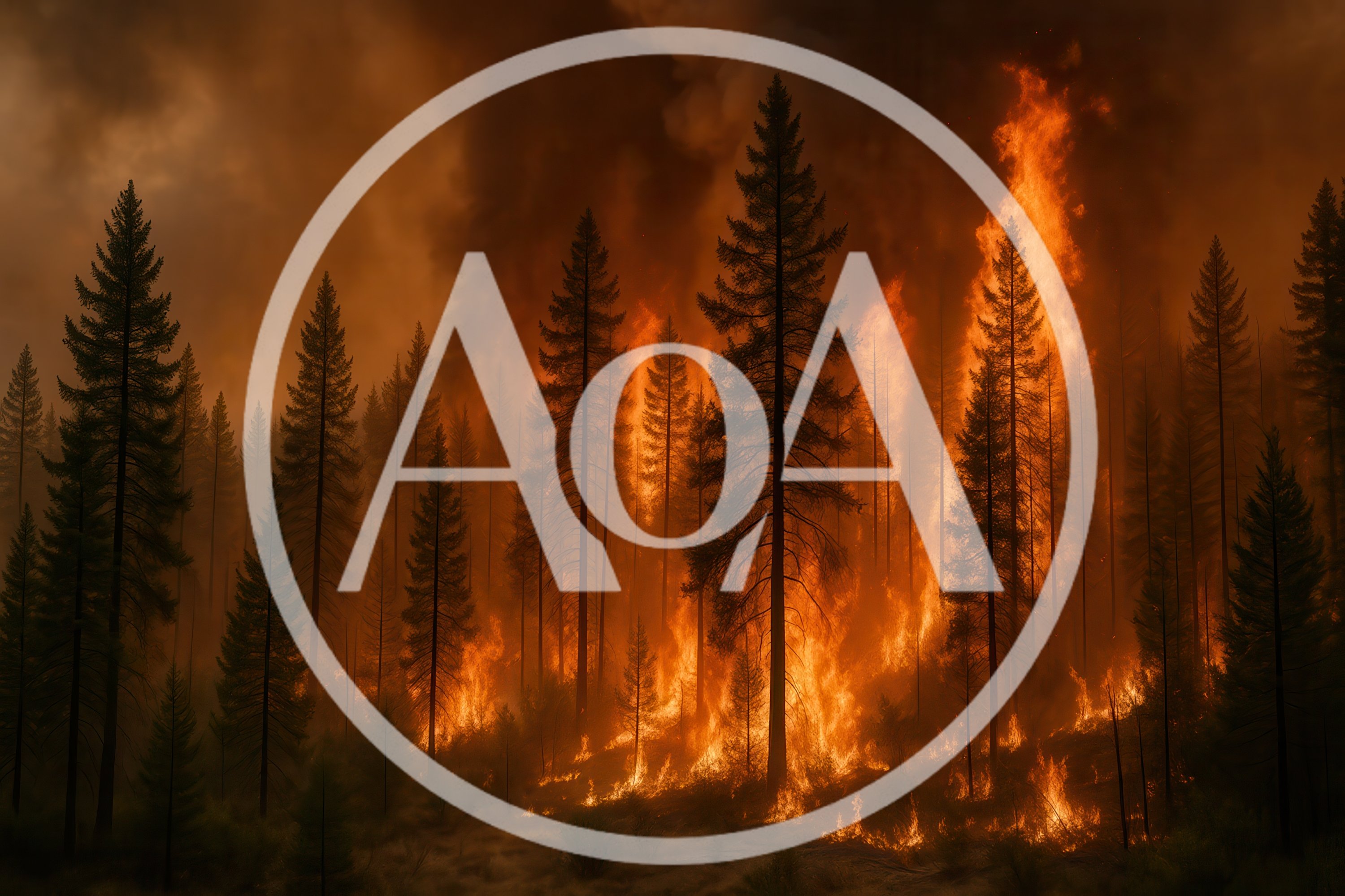 Intense Forest Fire Burning Through Pine Trees