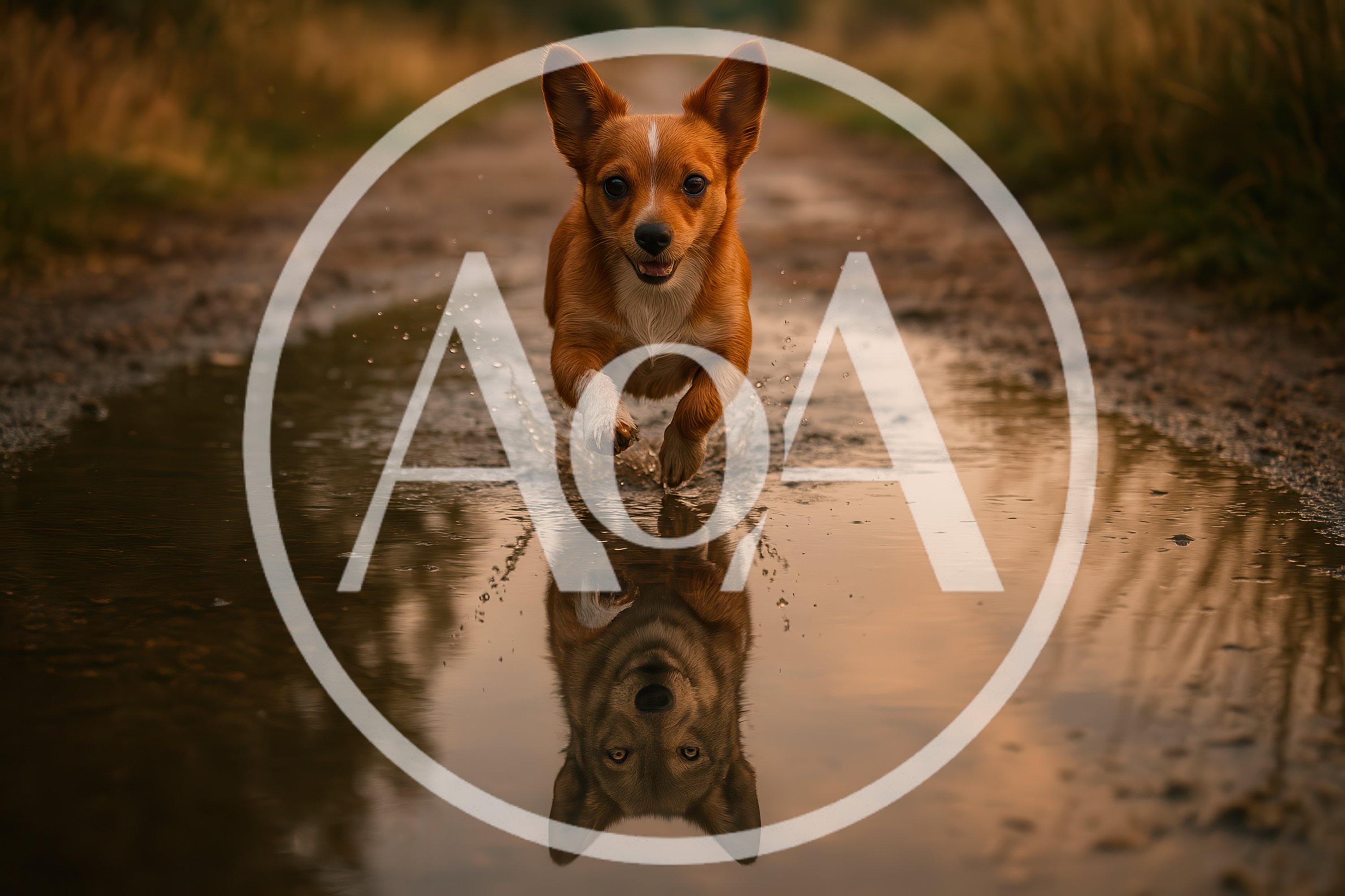 Corgi Puppy Running Through A Muddy Puddle