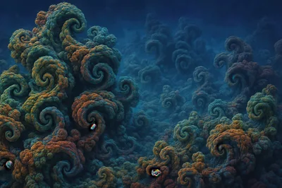 Abstract Fractal Cloudscape With Swirling Textures