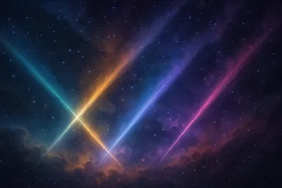 Abstract Cosmic Background With Glowing Diagonal Light Beams