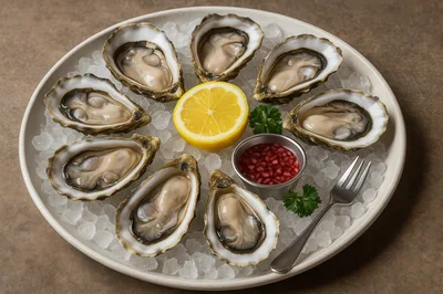 Fresh Raw Oysters Served On A Bed Of Ice
