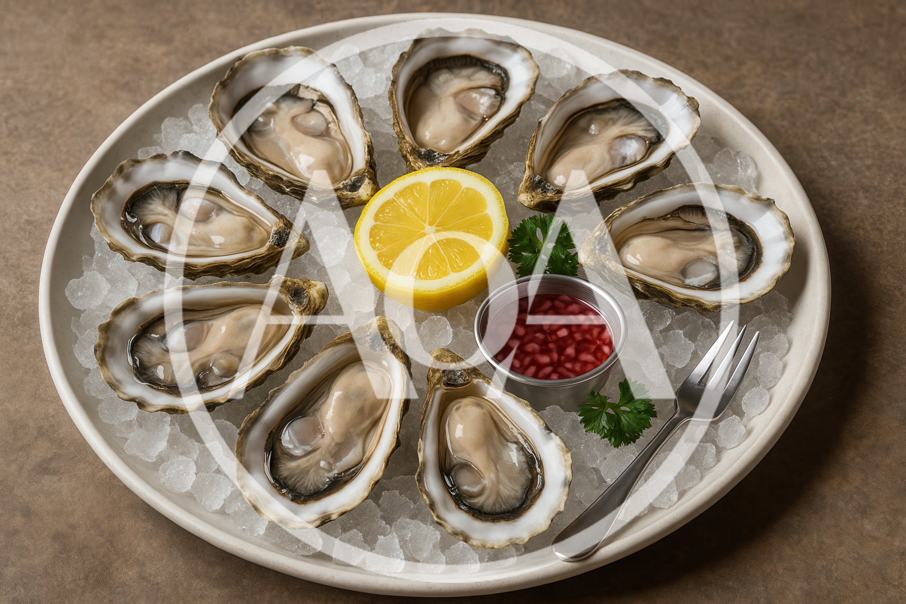 Fresh Raw Oysters Served On A Bed Of Ice