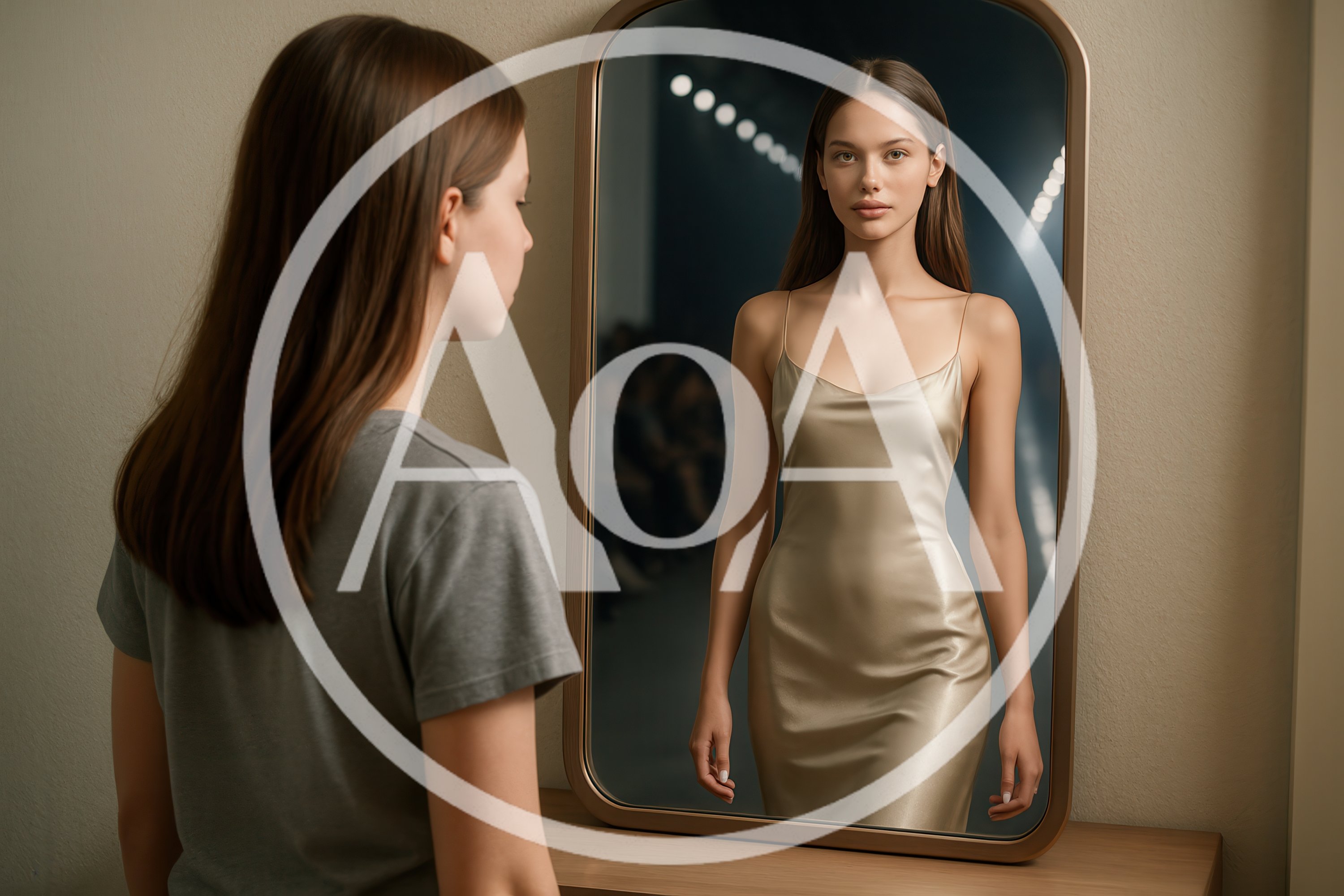 Young Woman Looking At Her Reflection In A Mirror