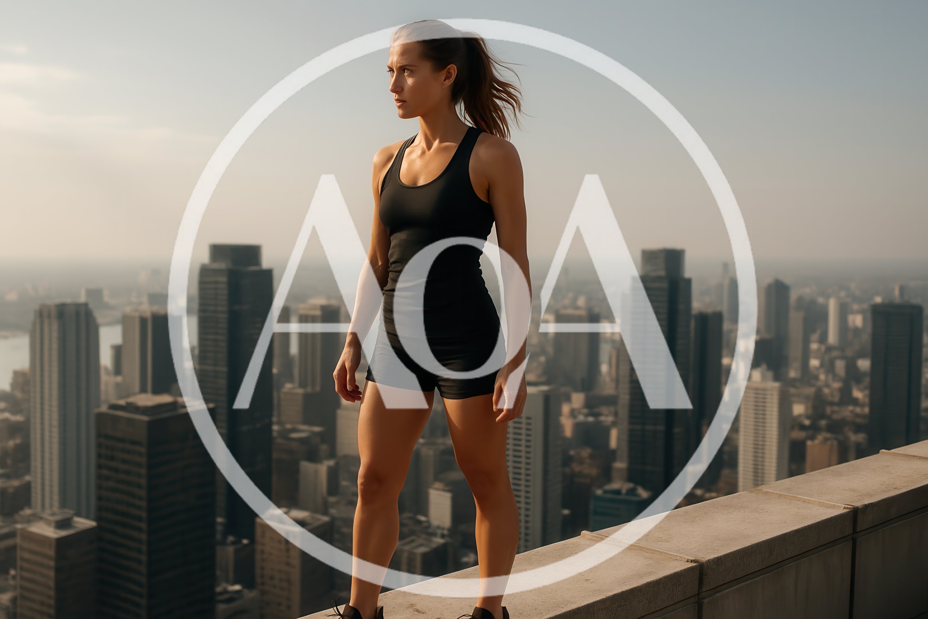 Athletic Woman Standing On A Skyscraper Rooftop