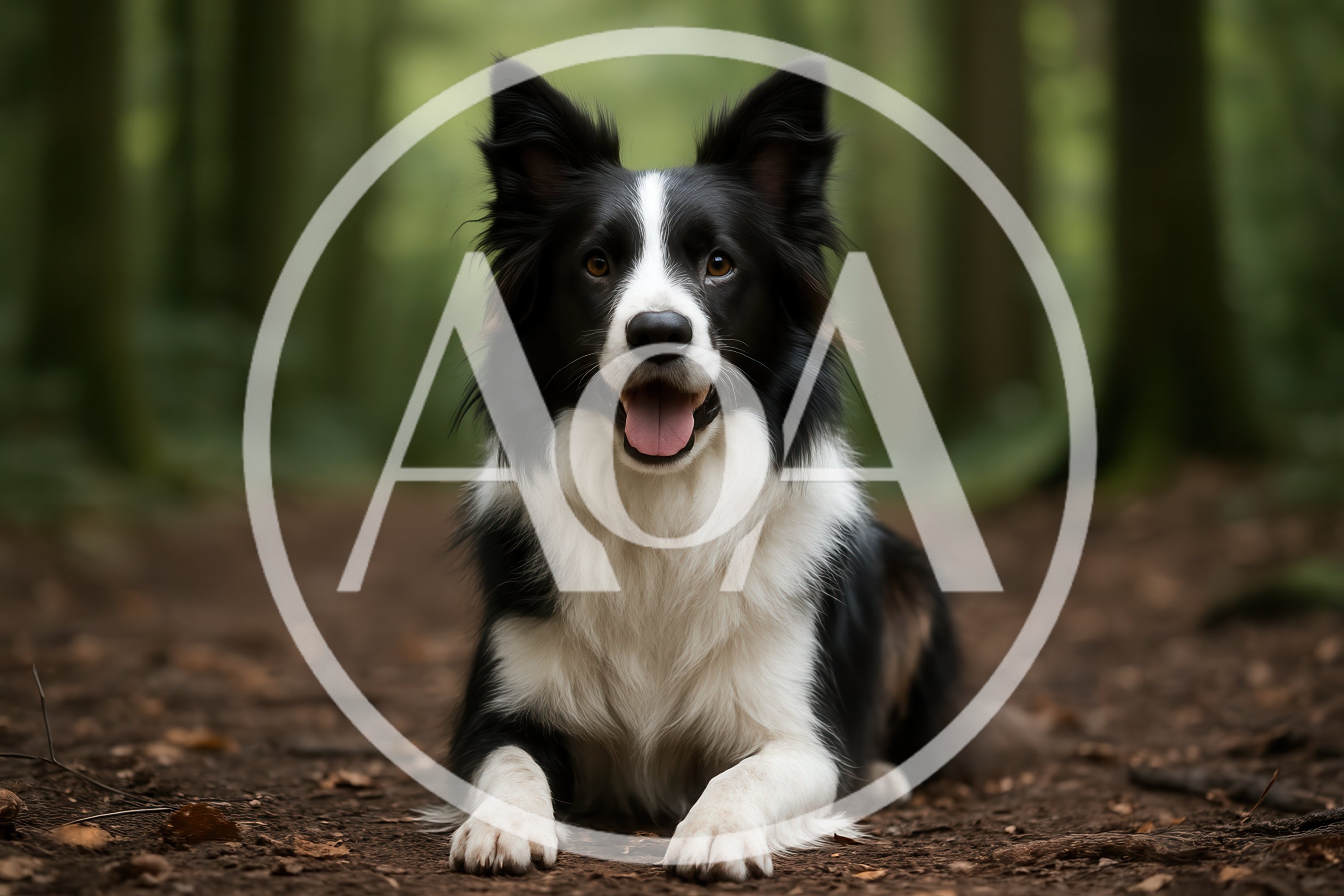 Border Collie Dog Resting On A Forest Path