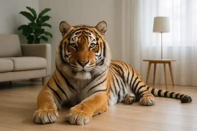 Majestic Tiger Resting In A Modern Living Room