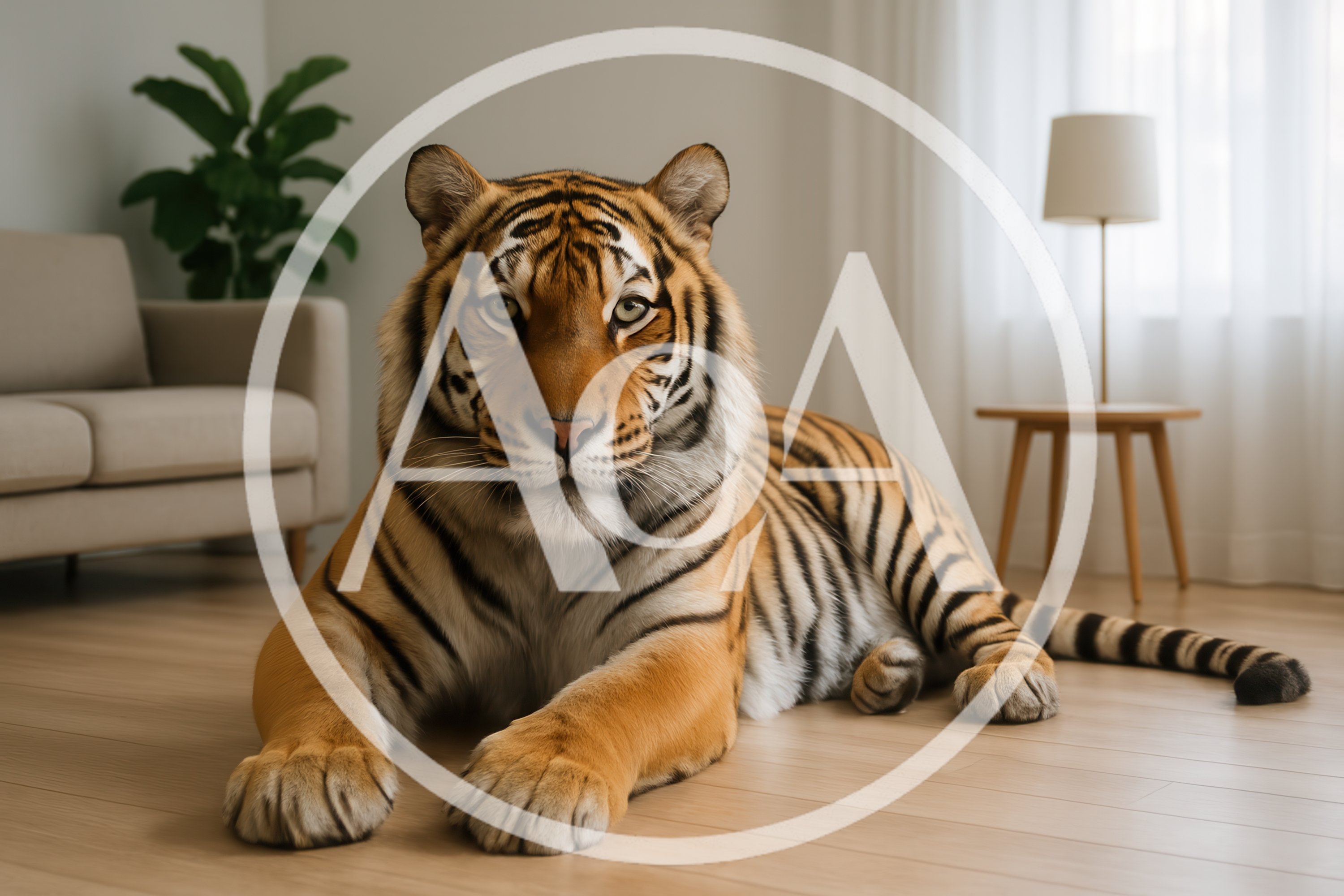 Majestic Tiger Resting In A Modern Living Room