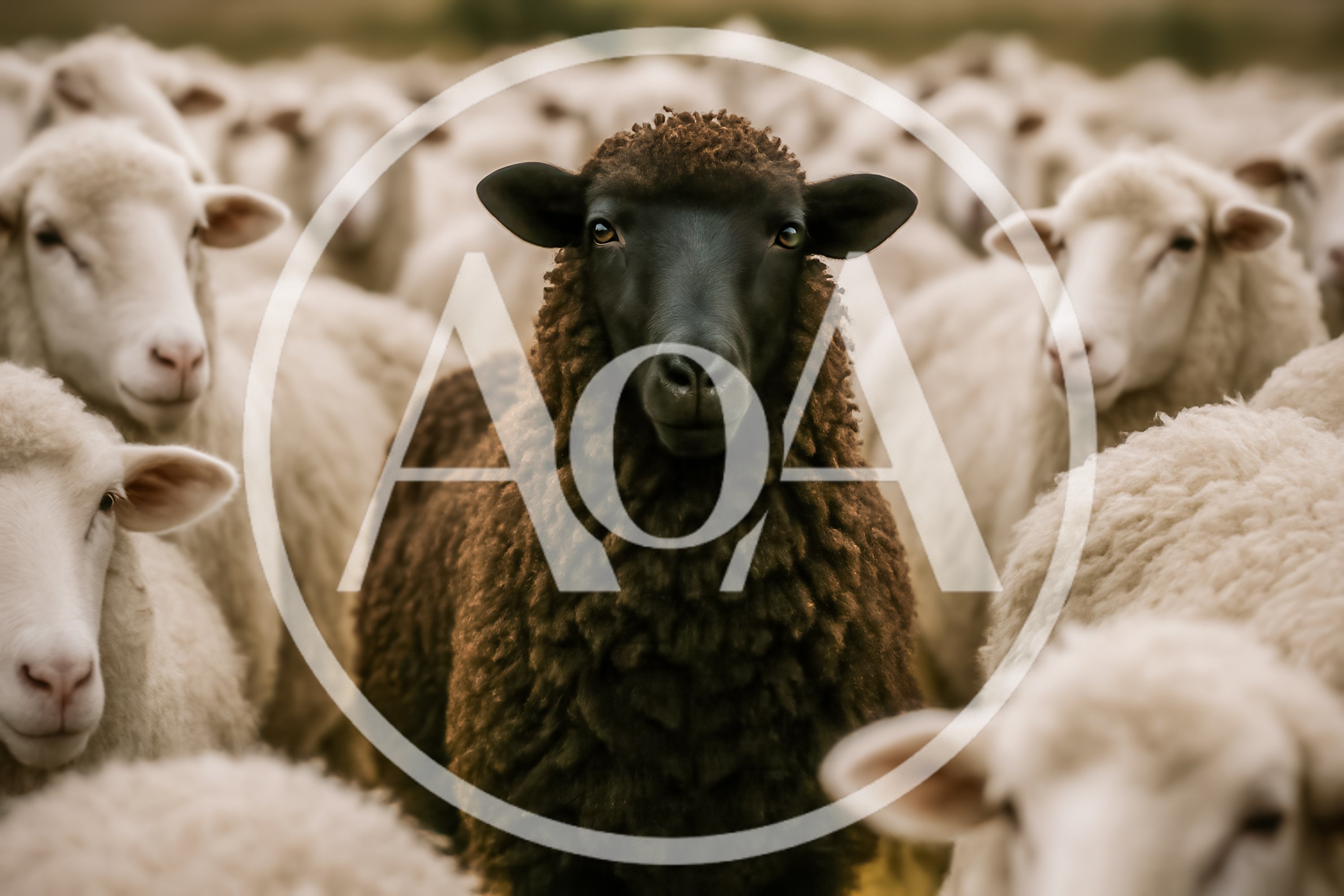 Black Sheep Standing Out In A Flock Of White