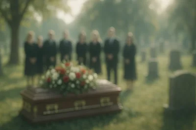 Mourners Standing Behind A Casket At A Funeral
