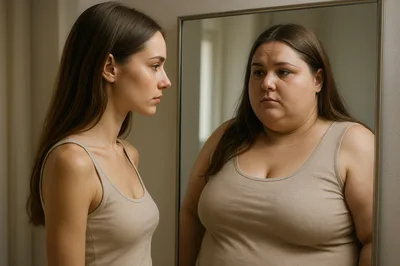 Young Woman Looking At Her Reflection In Mirror