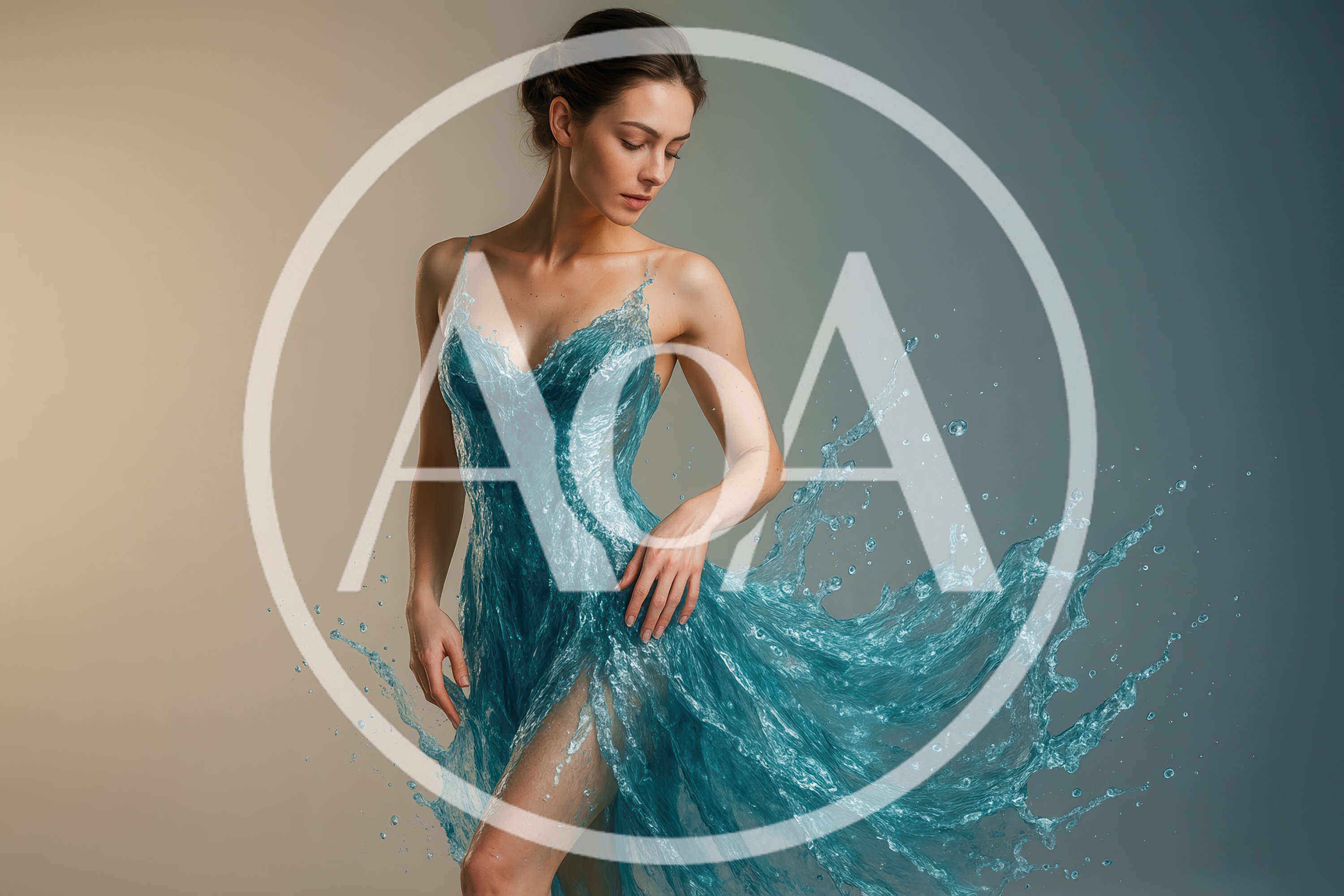 Woman Wearing A Surreal Liquid Water Dress