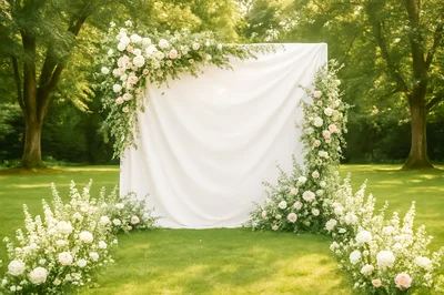 Outdoor Wedding Ceremony Backdrop With Floral Decorations