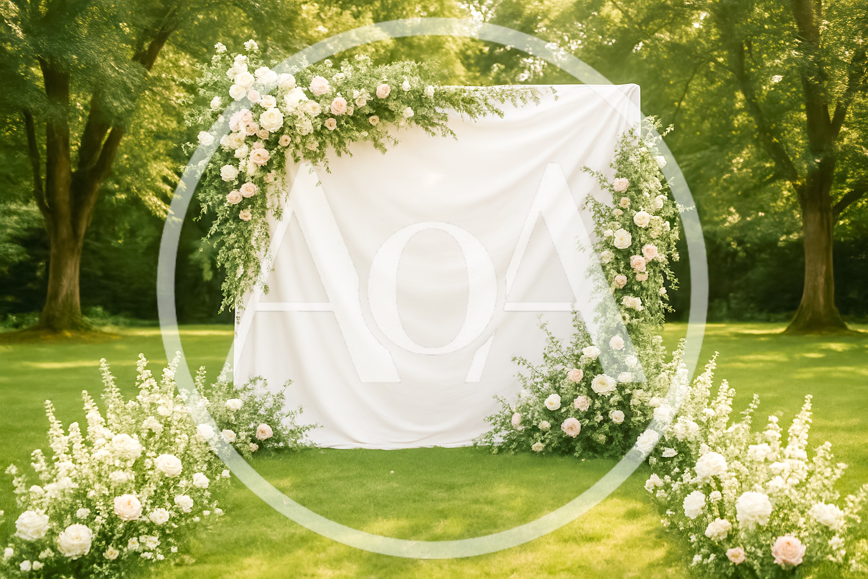 Outdoor Wedding Ceremony Backdrop With Floral Decorations