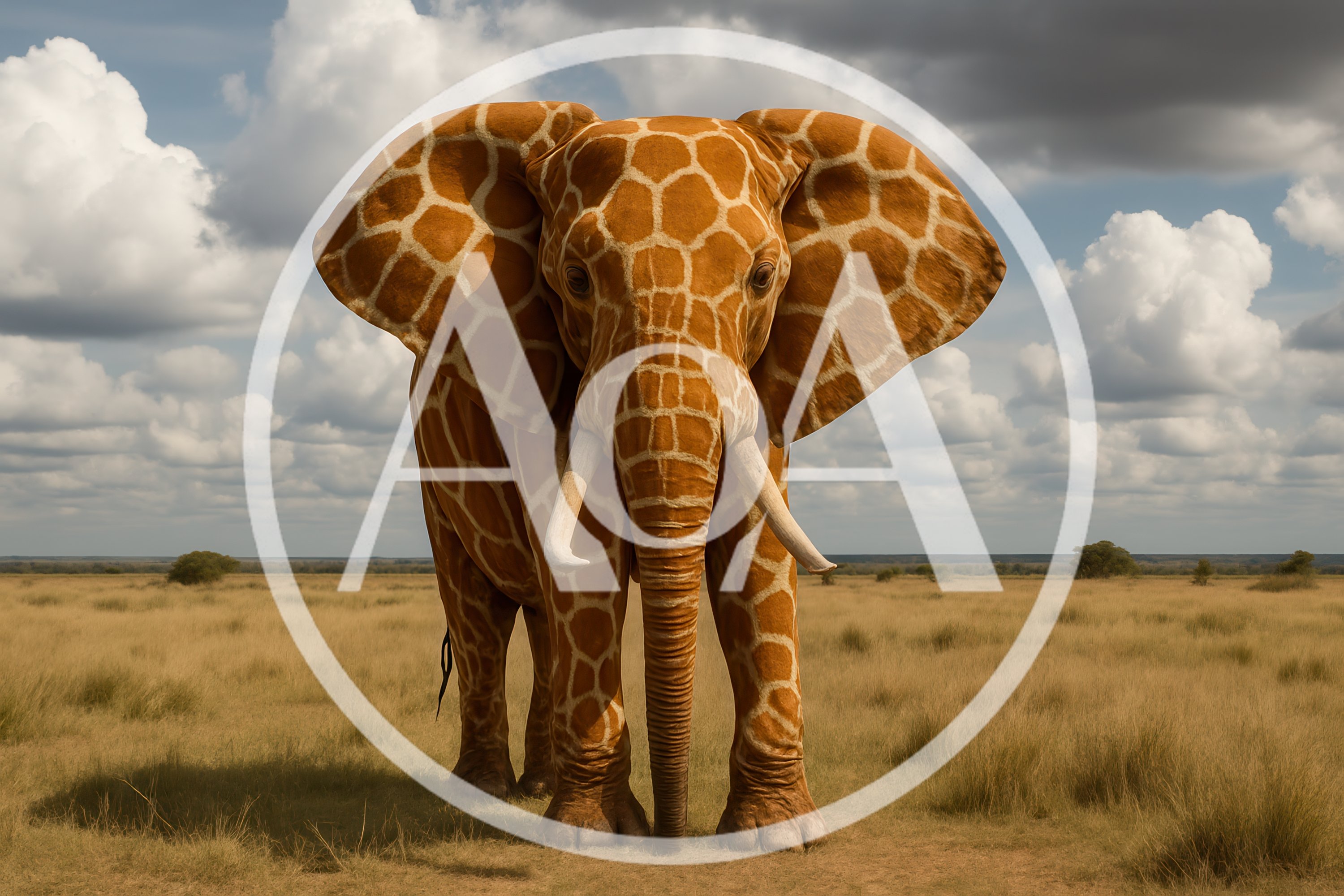 Surreal Giraffe Patterned Elephant Standing In African Savanna