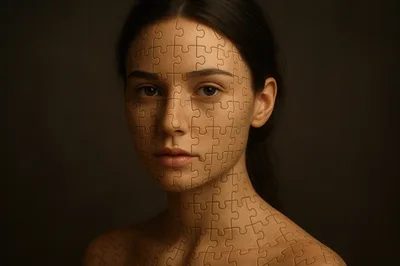 Portrait Of A Woman With A Puzzle Piece Face