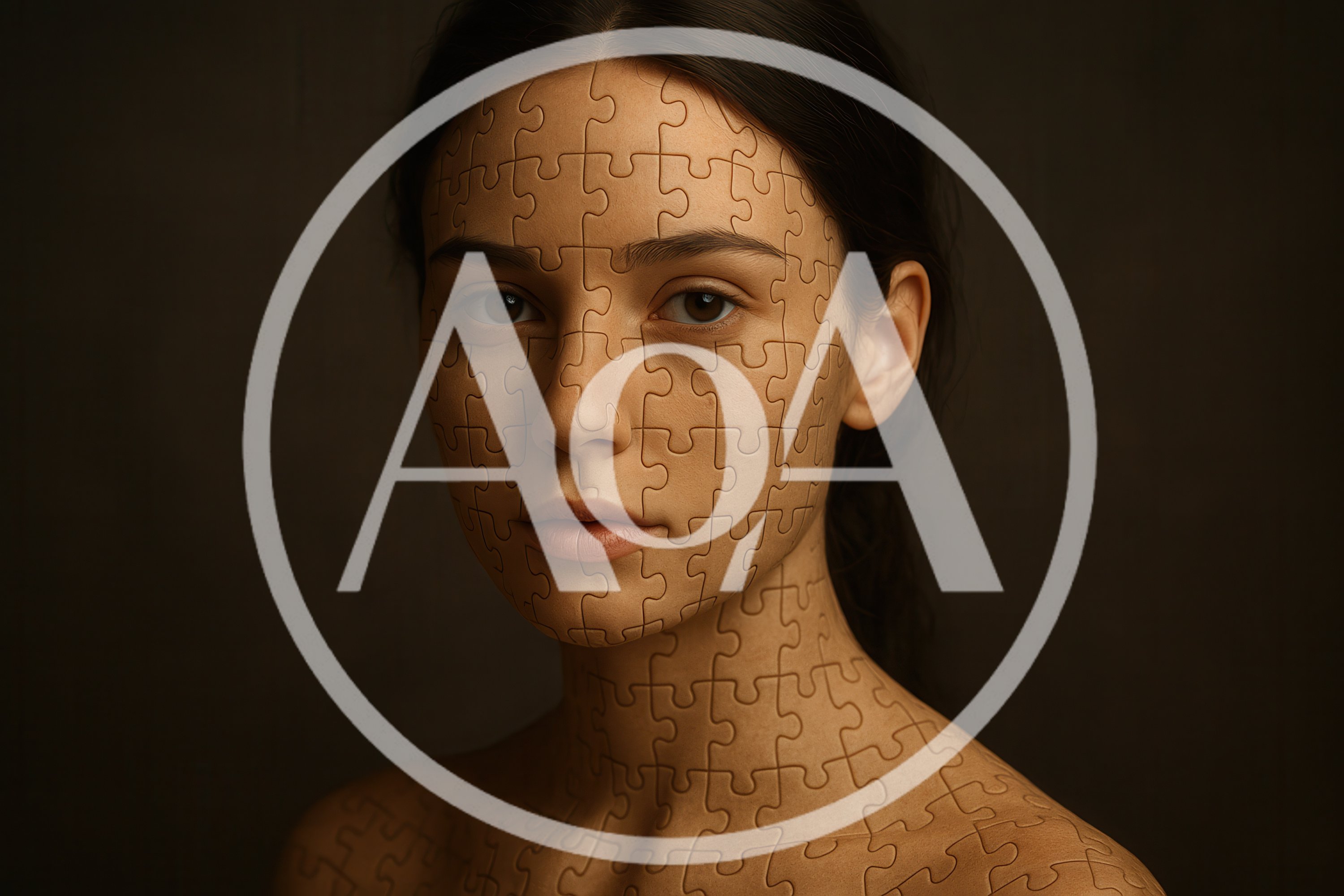 Portrait Of A Woman With A Puzzle Piece Face
