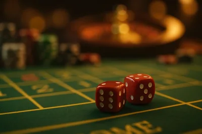 Two Red Dice On A Casino Roulette Table