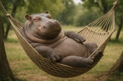 A Relaxed Hippopotamus Resting In A Hammock