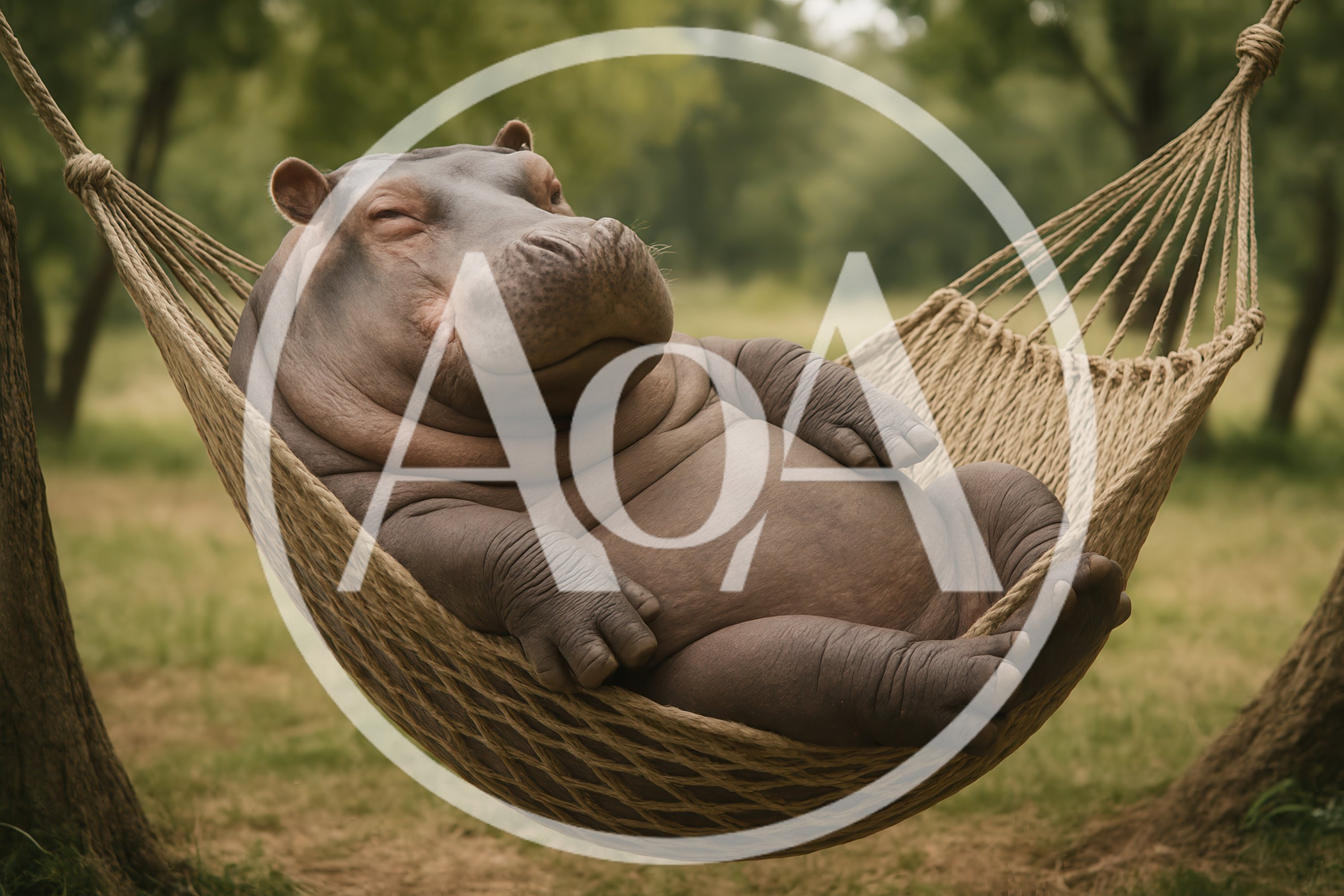 A Relaxed Hippopotamus Resting In A Hammock